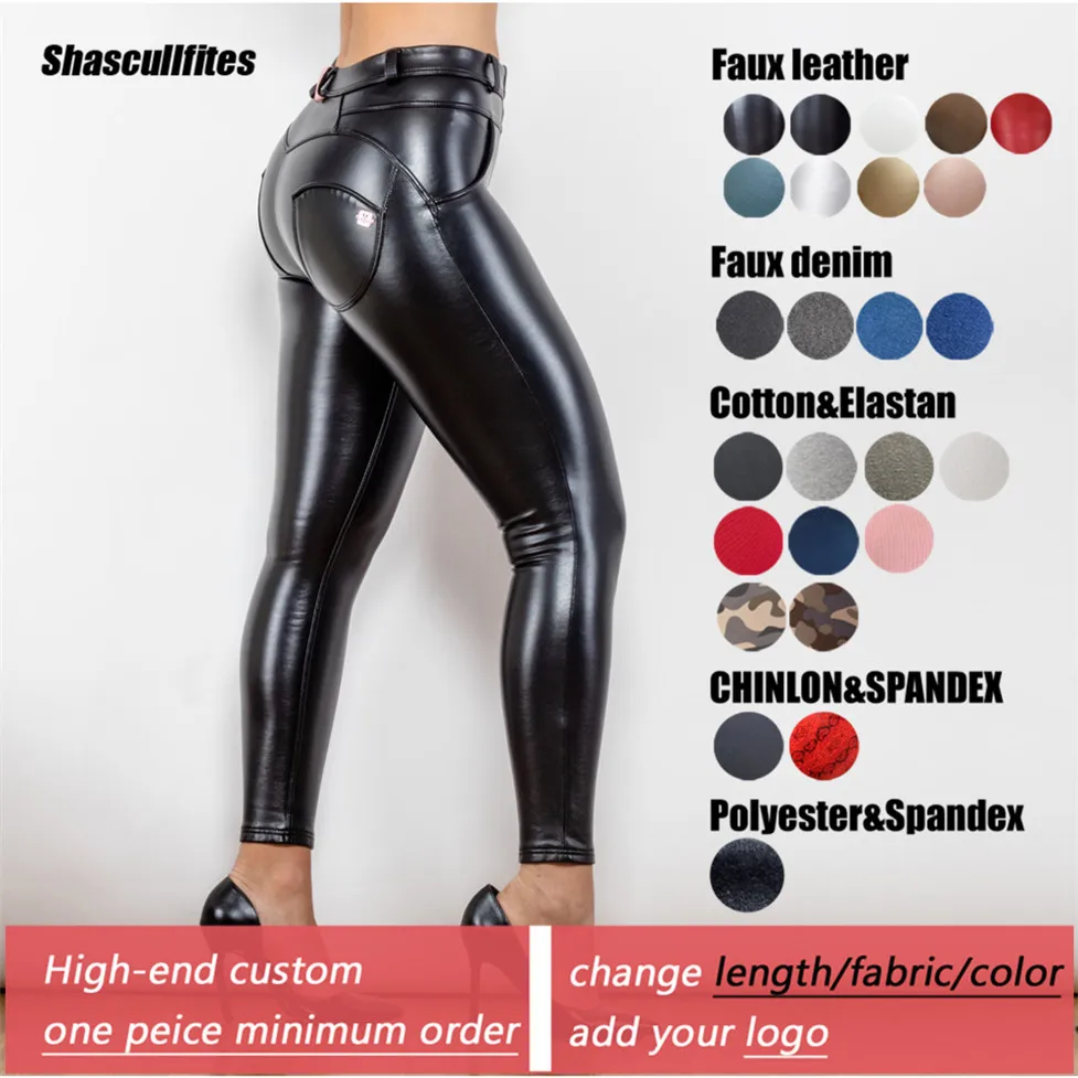 Shascullfites Tailored Black Leather Pants Skinny Ladies Fleece Lined Logo Custom Tight Vegan Leather Pants
