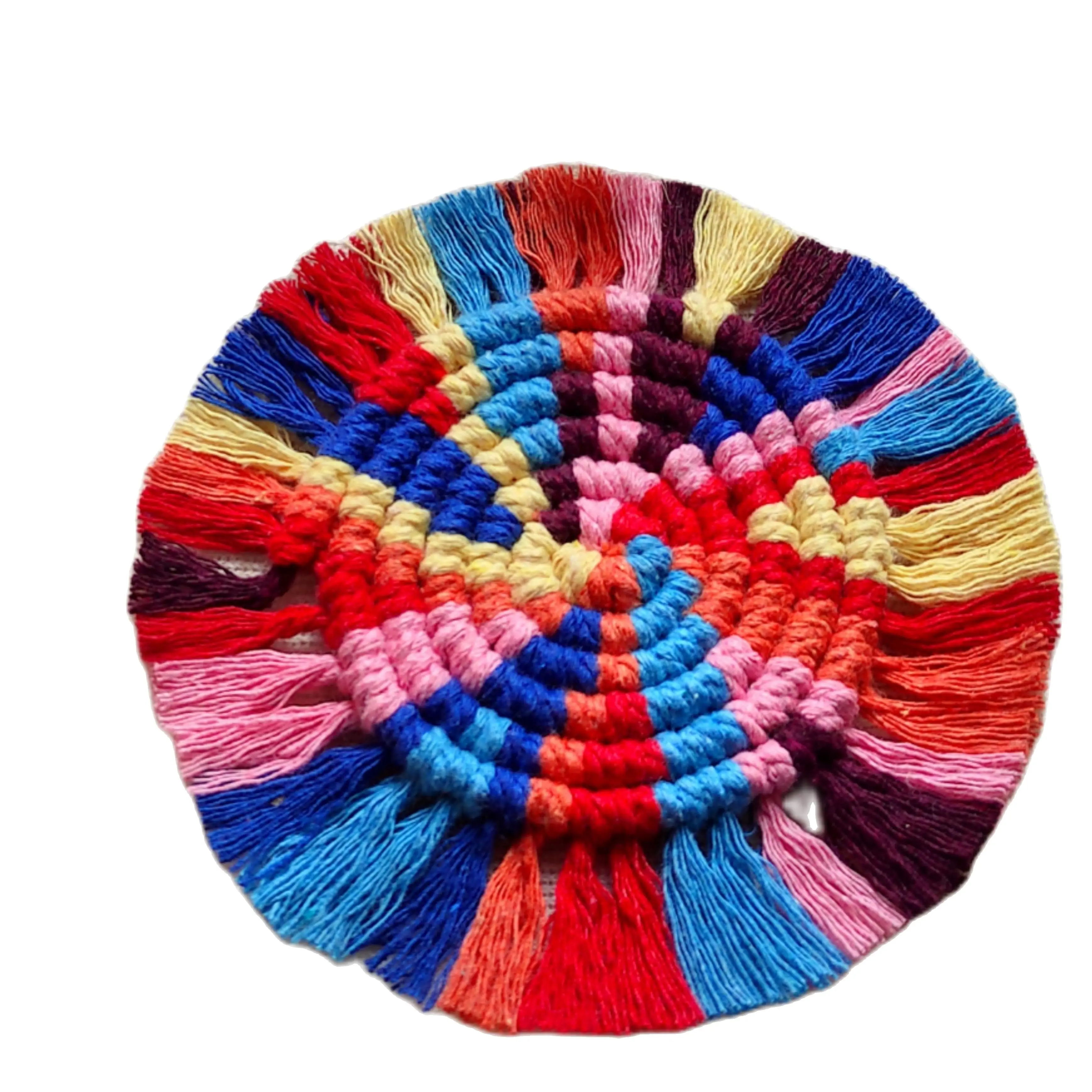 Домашний креативный яркий коврик из хлопковой крученой веревки, ручной работы в стиле богемы, нескользящий подставочка для чашек, кофейный коврик-подставка.