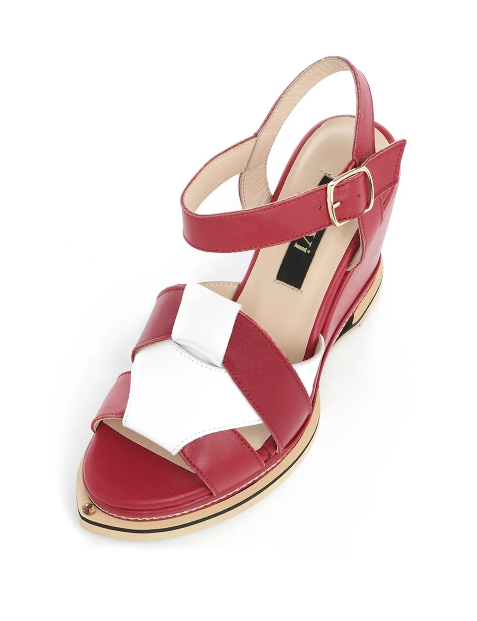 

ILVi-Genuine Leather Handmade Nile Women's Sandal Red-White Leather Women Shoes 2020