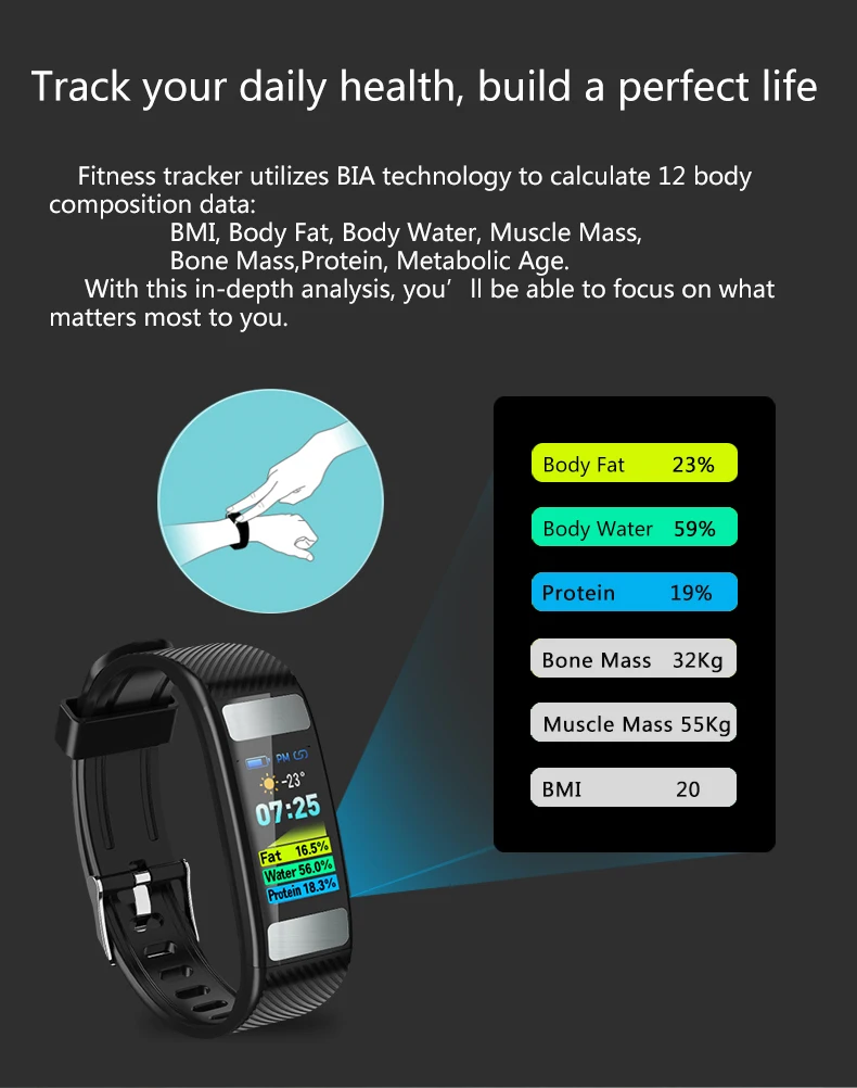 Accalia Новый смарт браслет фитнес трекер OLED спортивный PPG + ЭКГ для IOS