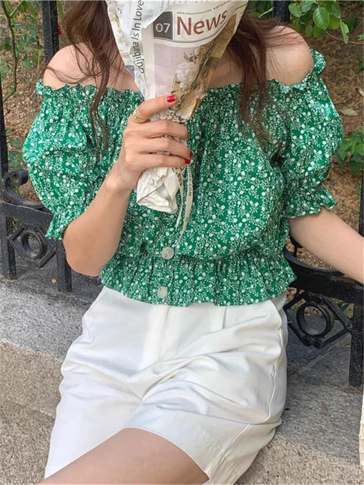 Женская блузка с цветочным принтом элегантная винтажная вырезом лодочкой