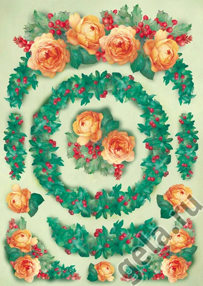 Карта для декупажа Желтые розы и плющ | Дом сад