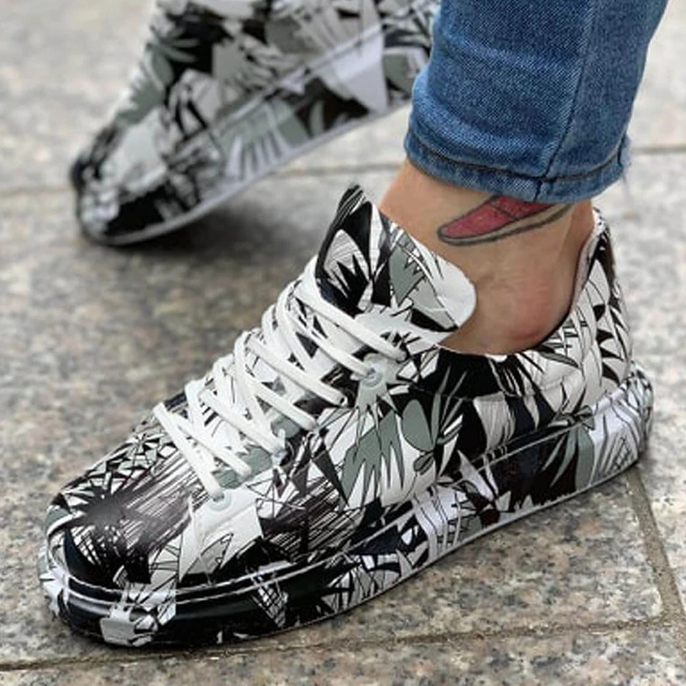 chekich women men shoes black and white pattern non leather unisex sneakers lace up printed summer autumn seasons skateboard couples lovers light ca