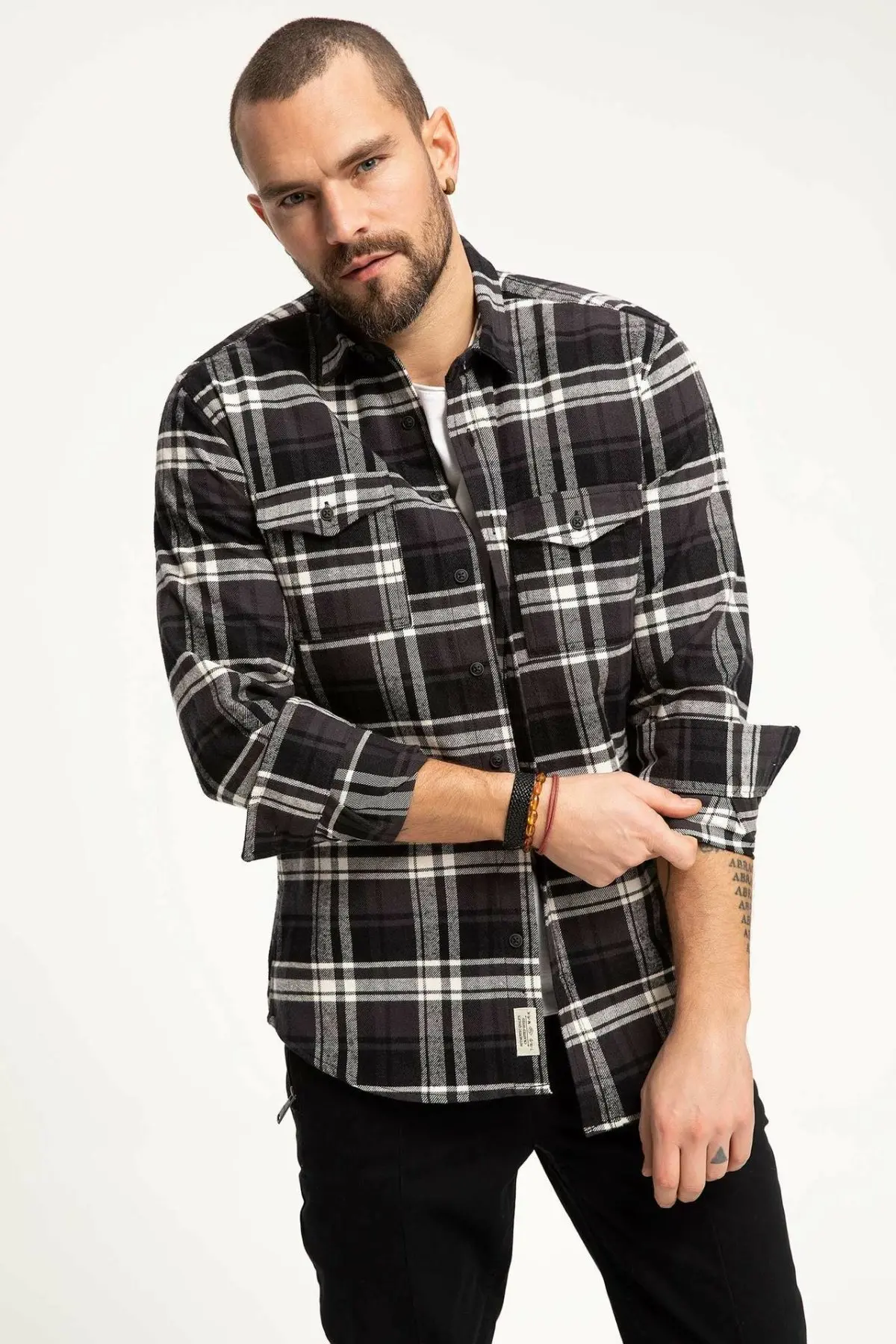 DeFacto модная мужская рубашка с длинными рукавами воротник лацканами клетчатая