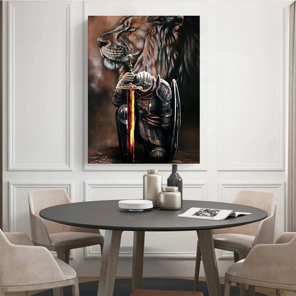 Современный благородный холст картина меч Knight Lion постеры и принты популярны для