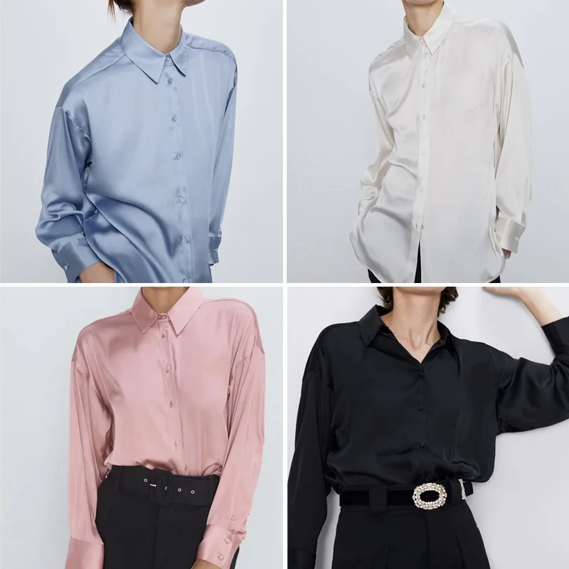 

Obrix Lightweight Silky Female Shirt Long Loose Assymetric Lenght Soft Office Lady Blouse For Women