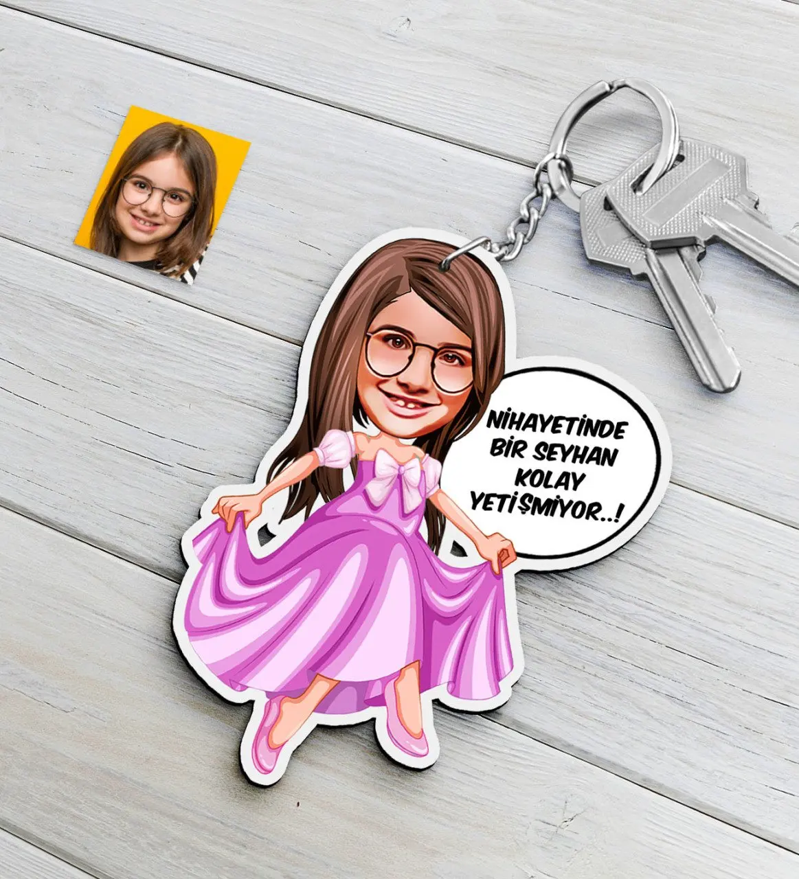 

Personalized Female Child Easy Grow Caricature Of Wood Anahtarlık-4