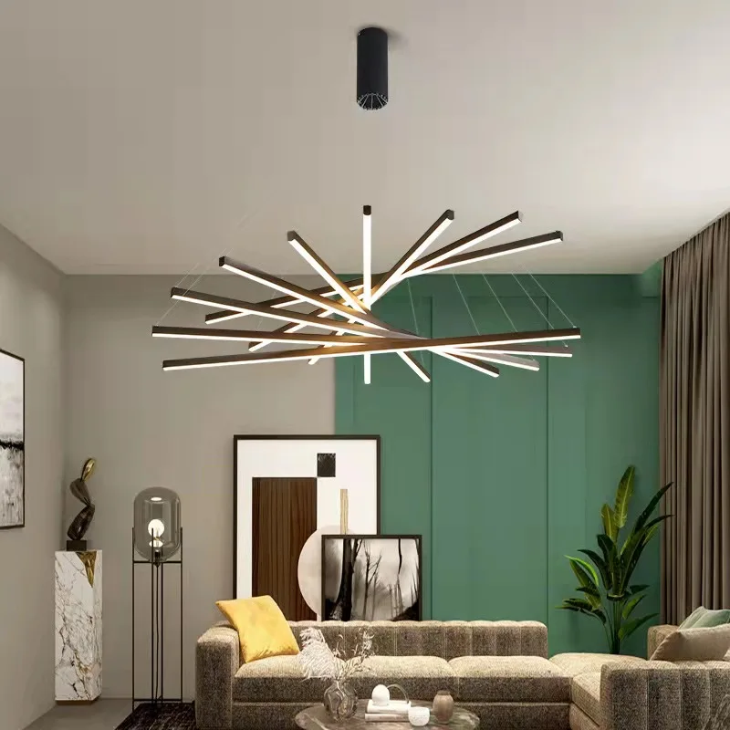 Modern Black Stair Chandelier simple duplex building highrise empty living room Bedroom hall personality long LED line lamp images - 6