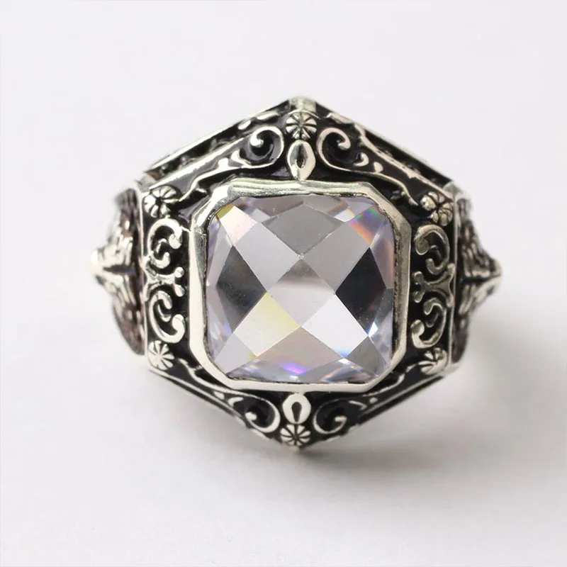 

Handmade White Zircon Man Silver Ring, Square Zircon Silver Men Ring, Silver Zircon Man Ring,925 Sterling Silver Ring