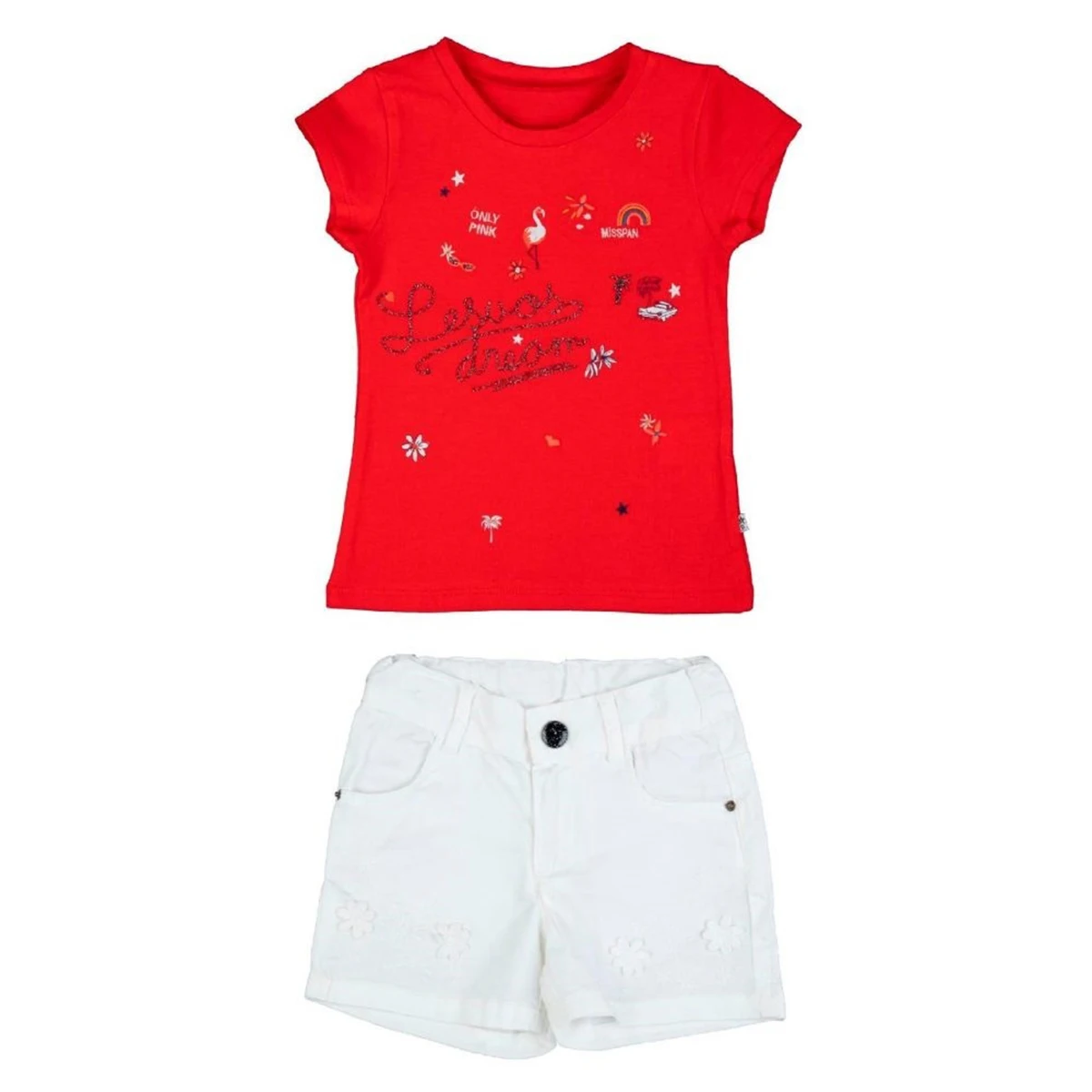 

Bebepan Flamingo Gabardine Shorts T-Shirt Girl
