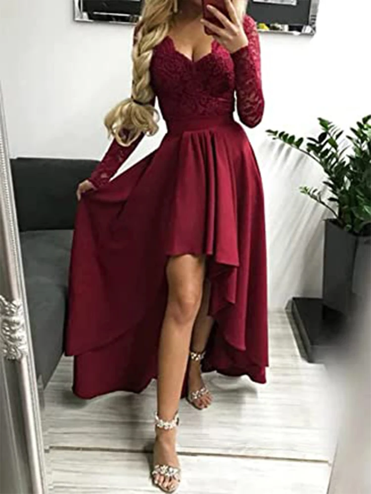 

LoverKiss Women's Spaghetti Women's Floral Lace Hi Low Cocktail Party Dress Swing Prom Evening Gowns with High Split 2022 New