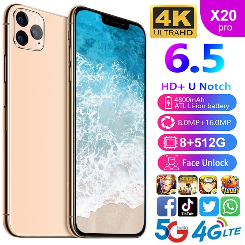 Популярные смартфоны X20 Pro 6 5 дюйма 8 ГБ + 512 10 ядерный Android 10|Защитные стёкла и