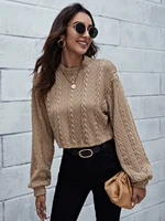 new autumn and winter womens solid color pullover stand up collar twist short loose knit sweater