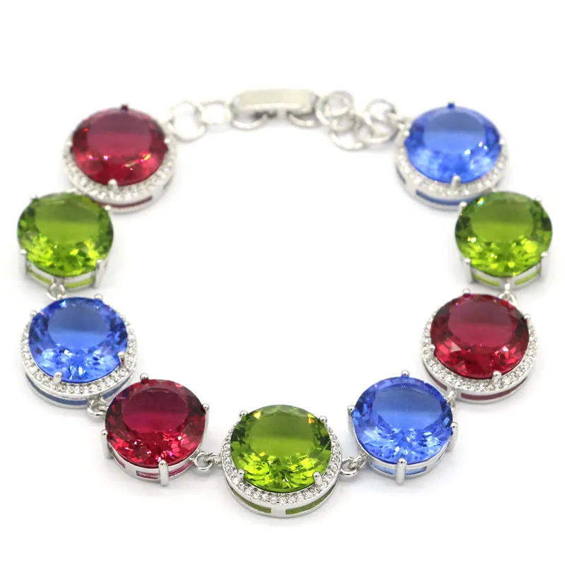

15x15mm Multi Color 22.5g Created Tourmaline Peridot Violet Tanzanite CZ Silver Bracelet 7.0-8.0inch or 17.75-20cm