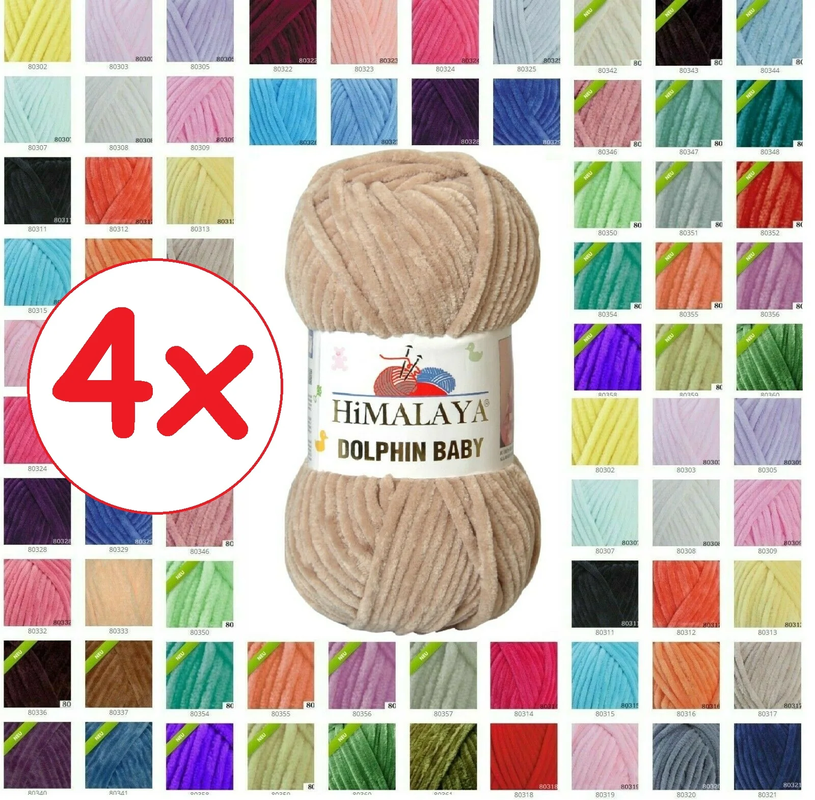 Himalaya Dolphin Baby 4x100g Вязальная пряжа для вязания крючком в виде дельфина 4 пары/шарики
