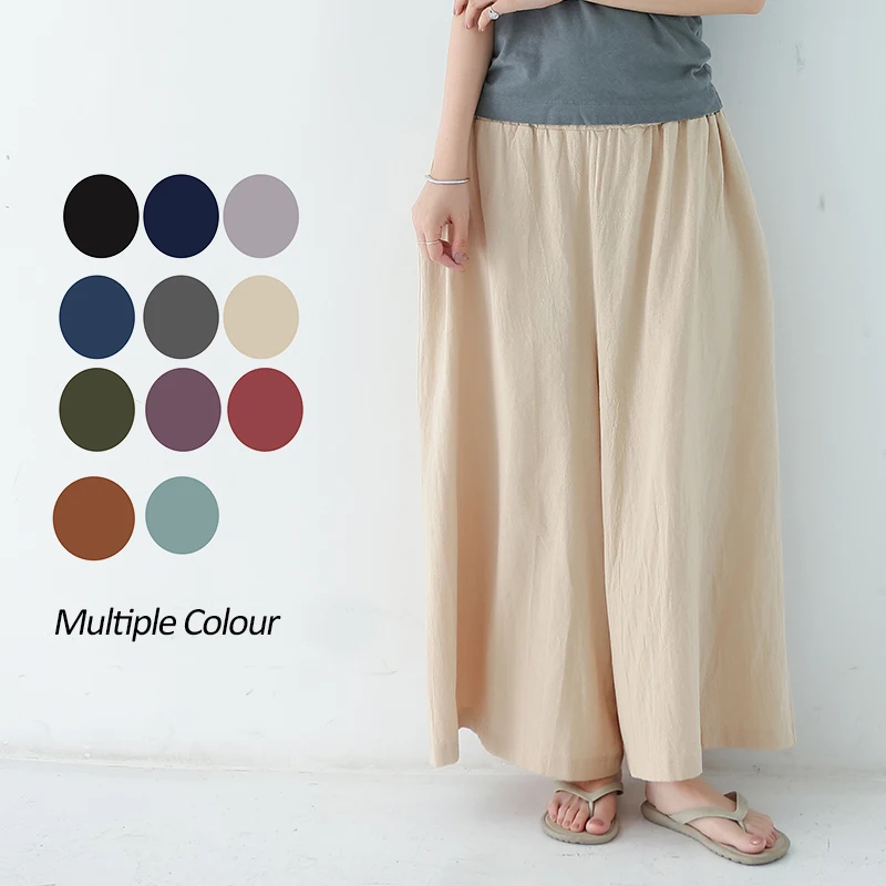 

Women Cool Wide Leg Pant Women Elastic Cotton Summer High Waist Pants XL Size Straight Women's Trousers Loose Pantalon large