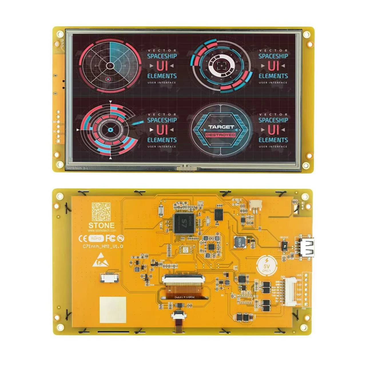 7.0 Inch Smart HMI Connect with customer’s MCU through RS232,TTL directly control the TFT-LCD Module via Command Set