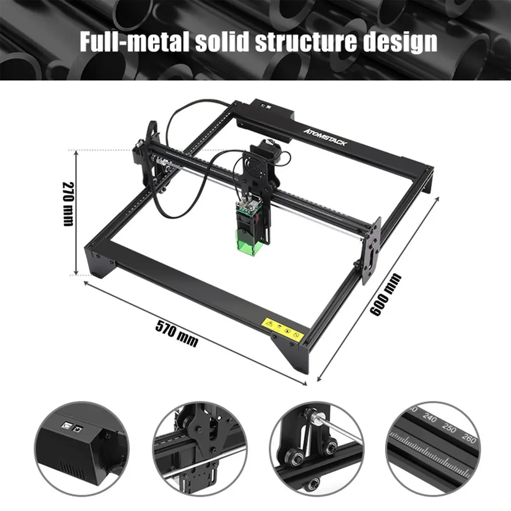 

ATOMSTACK A5 20W Laser Engraver CNC Quick Assembly 410*400mm Carving Area Full-metal Structure Fixed-focus Laser Eye Protection