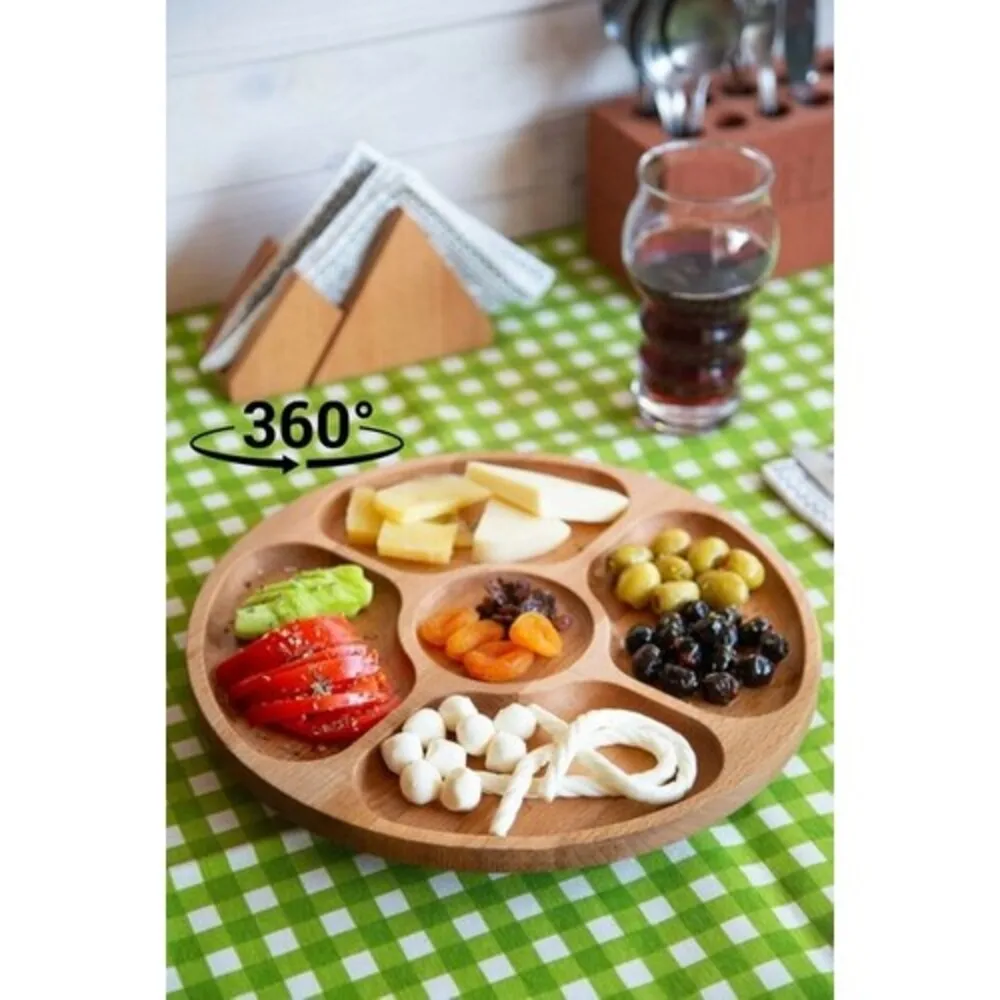 

Rotating Serving Plate with 5 Sections 30 cm Wooden beech 30 cm Width: 30 cm Breakfast plate multi-section snack serving plate