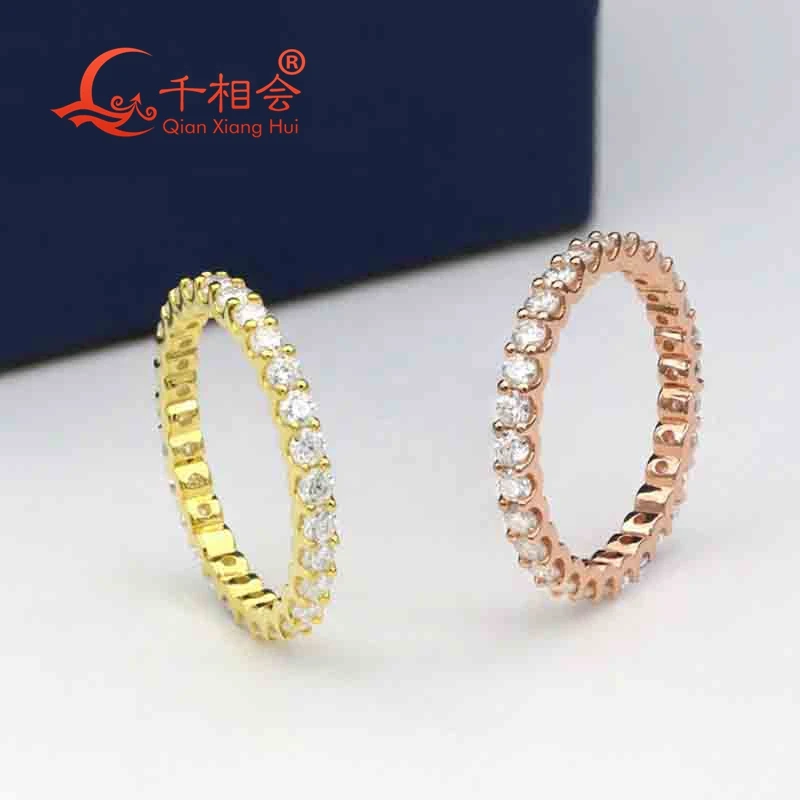 

yellow or Rose Gold Plated 2mm Moissanite Full Eternity Ring Band 925 Sterling Silver D Color VVS Round Moissanite Ring Jewelry