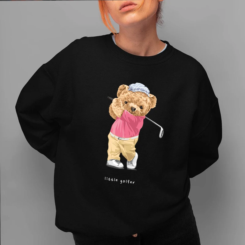 Neutral Harajuku Style Sweatshirt Personality Cotton Golf Bear Print Casual Solid Color Hoodie Men and Women Jumper Warm S-5XL