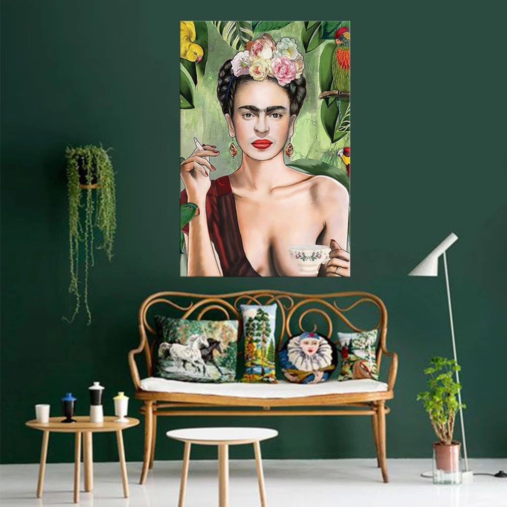 

Floral Girls Printing Art Canvas Paintings Poster Flower Wall Picture for Living Room Self Portrait Home Decoration