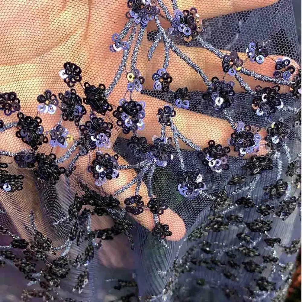 La Belleza серый блестками на сетке вышивка платье кружевной ткани 1 ярд - Цвет: 10 Deep Blue