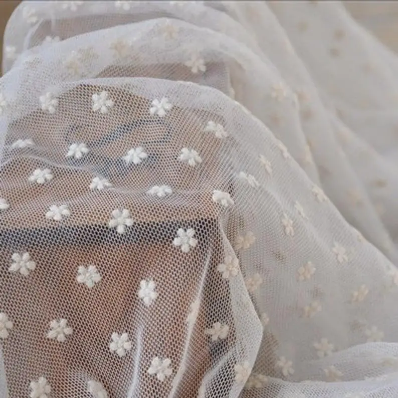 

1 yard Ivory Lace Fabric Embroidered Lace Fabric With Little Daisy Flowers