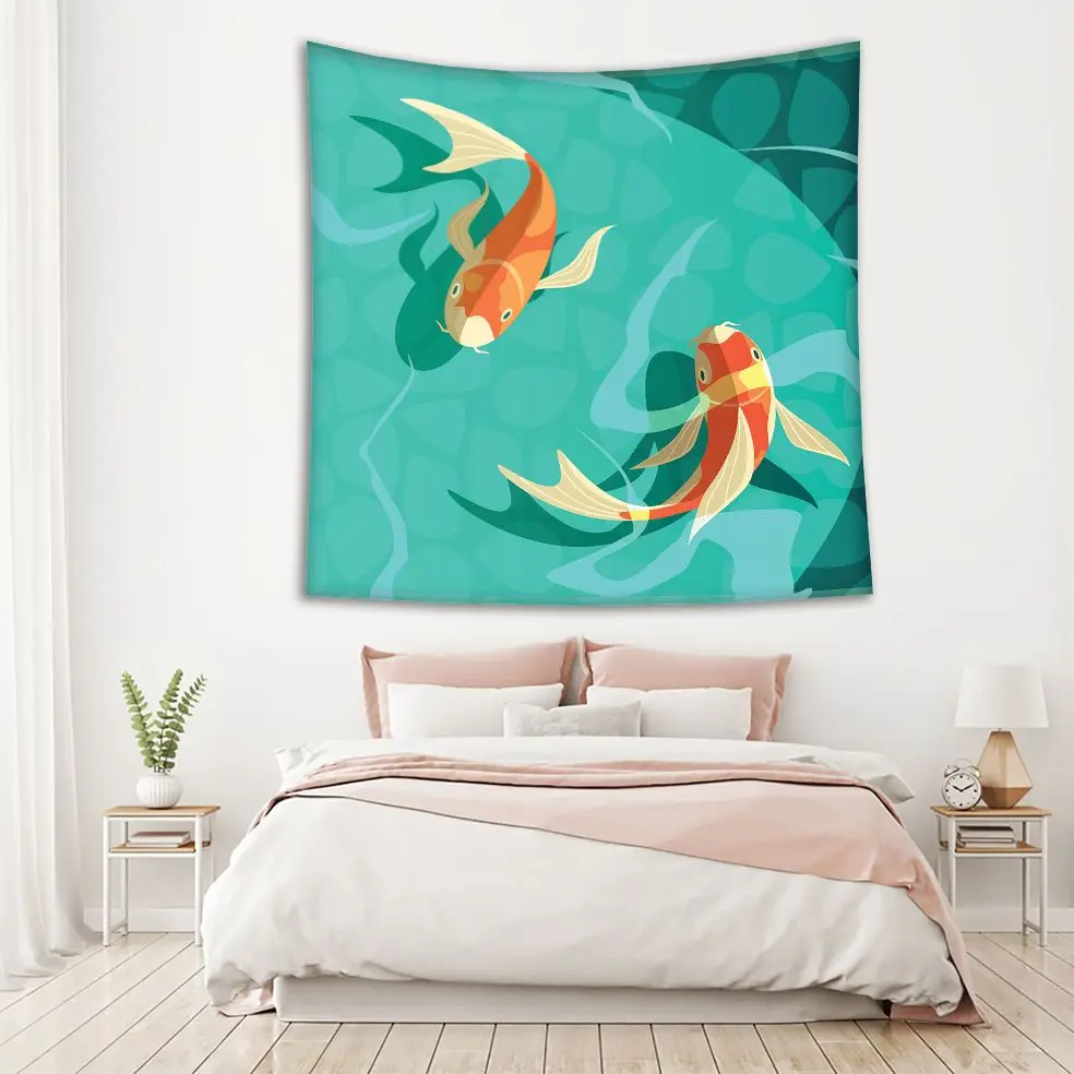 Гобелен кои Карп рыбы в воде японский символ удачи Фортуны Ретро Мультфильм