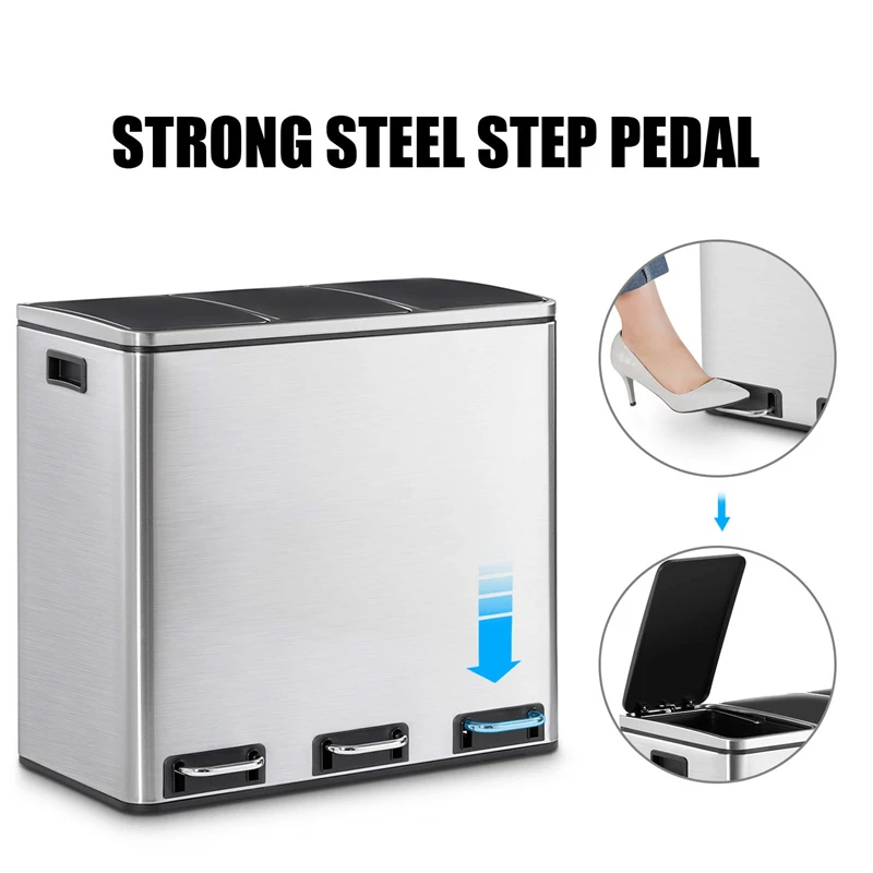 Мусорная корзина для гостиной кухни 14 галлонов мусорная с педалью из нержавеющей