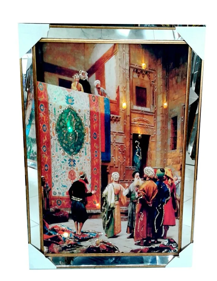 Kopen Ultra Luxe Zilveren Mirrored Verlichte Ottomaanse Sultan Canvas Schilderij 70*100 Cm