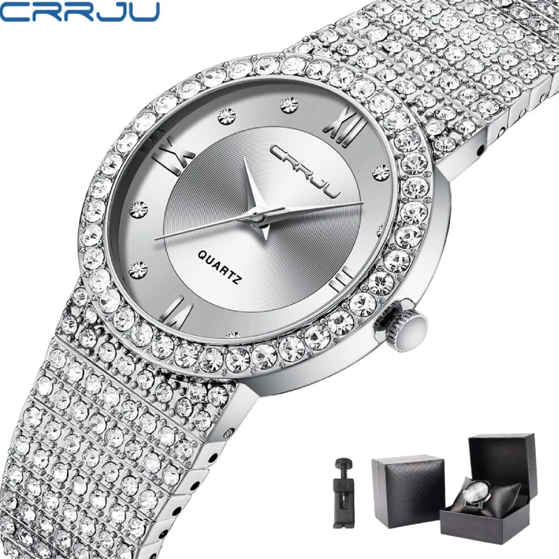 

CRRJU Luxury Brand Fashion Women Men Jewelry Bracelet Rhinestone lover Watches Ladies Quartz Couple Wristwatch for Gift relogio