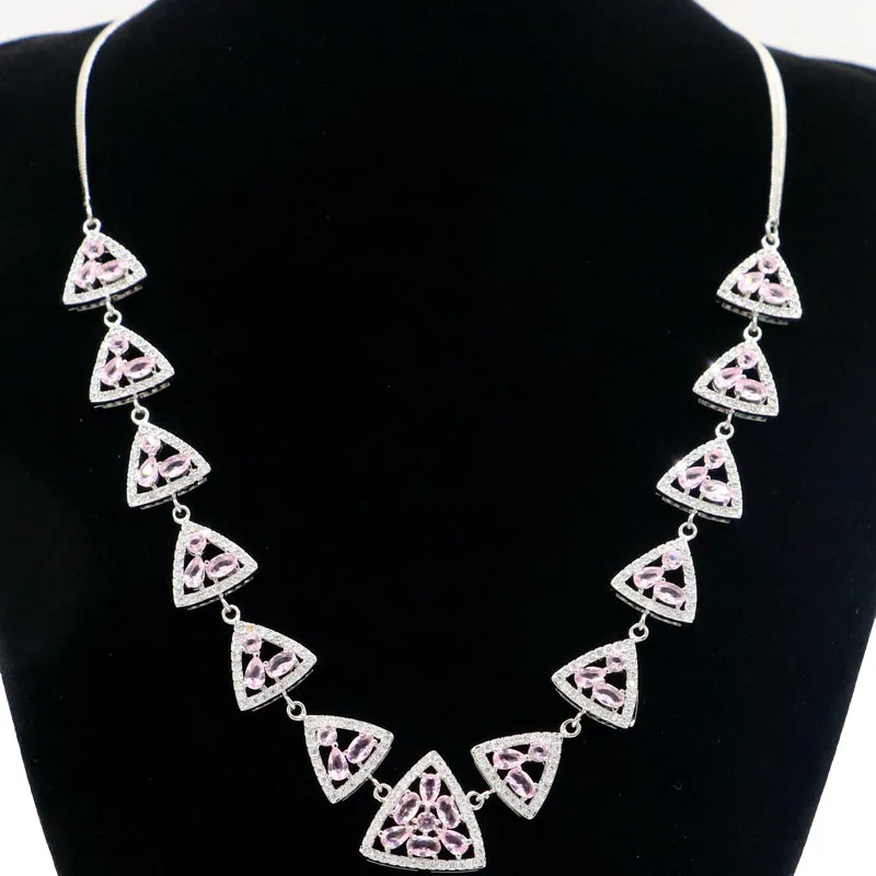

18x18mm Awesome 22g Pink Kunzite Smokey Topaz White CZ Ladies Silver Necklace 16.5-17.5inch