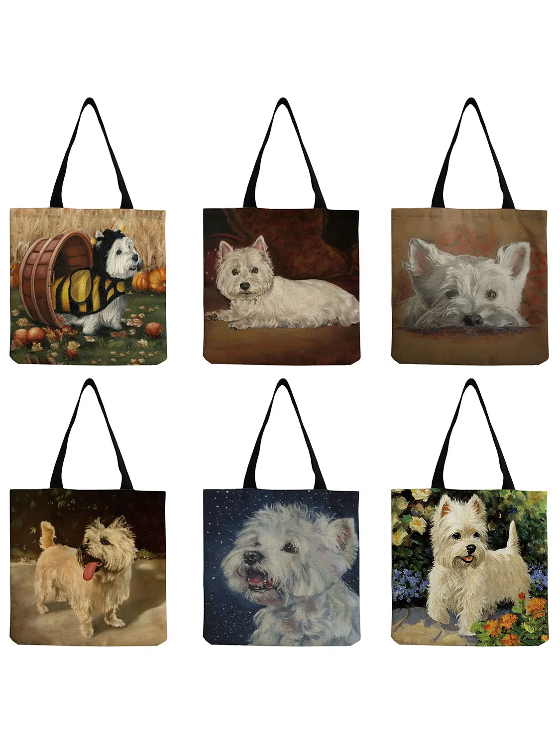 

Unique Design Westie Dog Painting Square Handbag for Women Shopping Shopper Bags Large Capacity Eco Friendly Totes Shoulder Bag