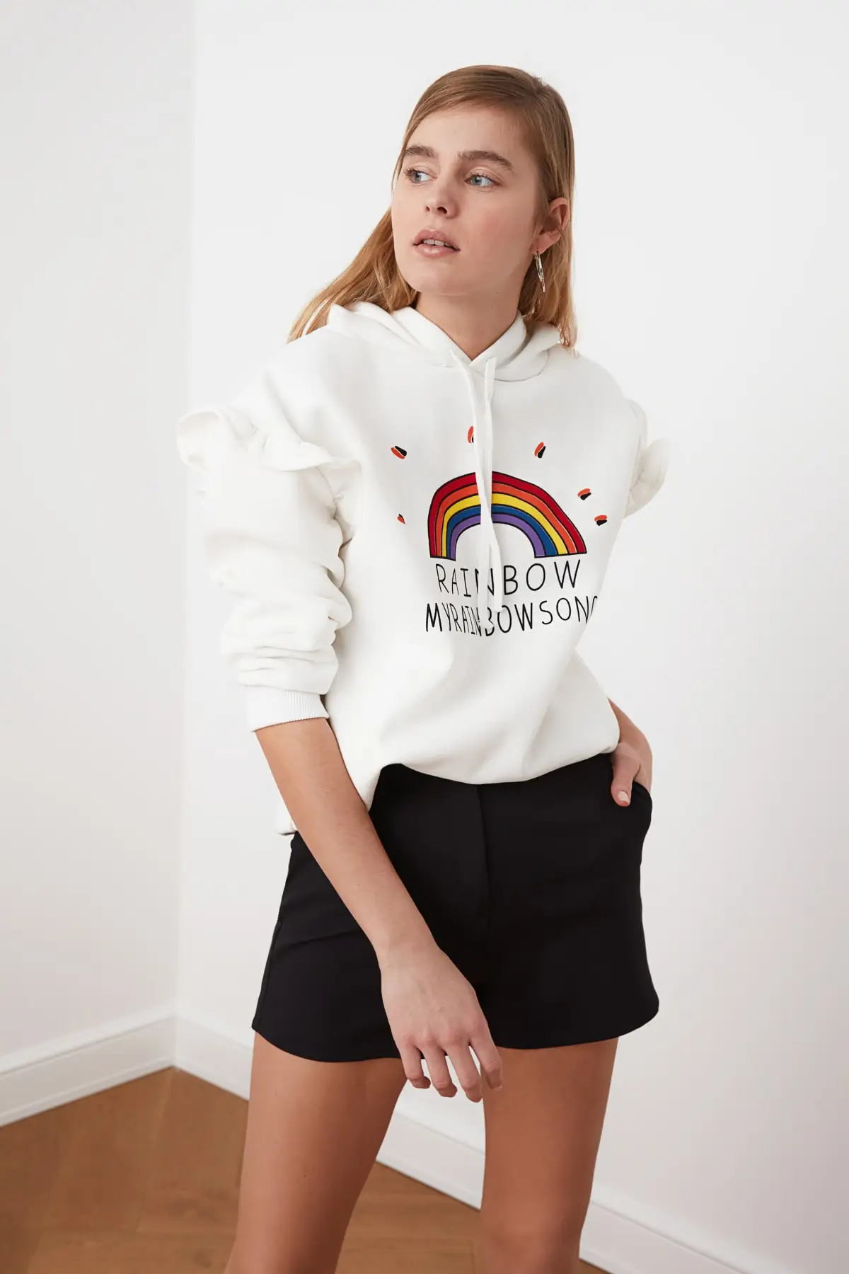

Raw white Printed Hooded Sweatshirt