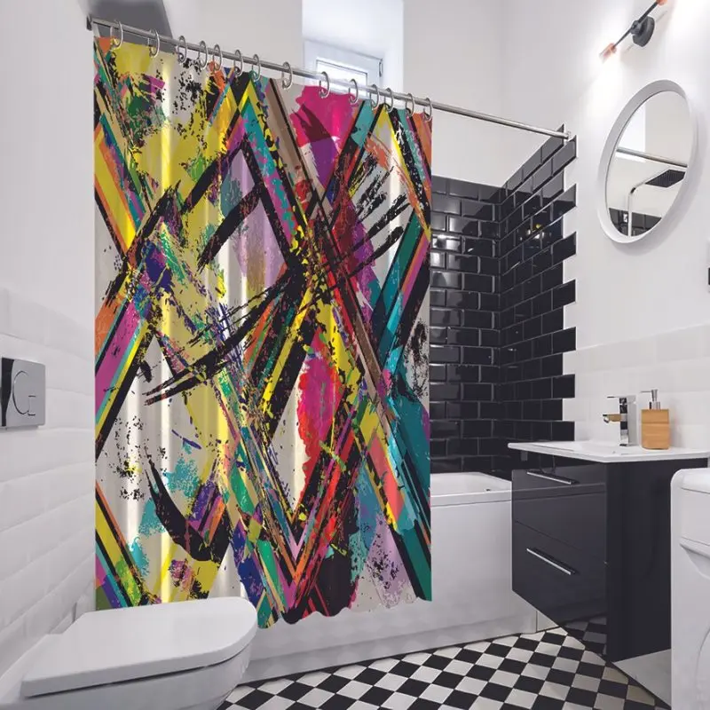 Занавеска для душа с абстрактным изображением треугольниками полосами