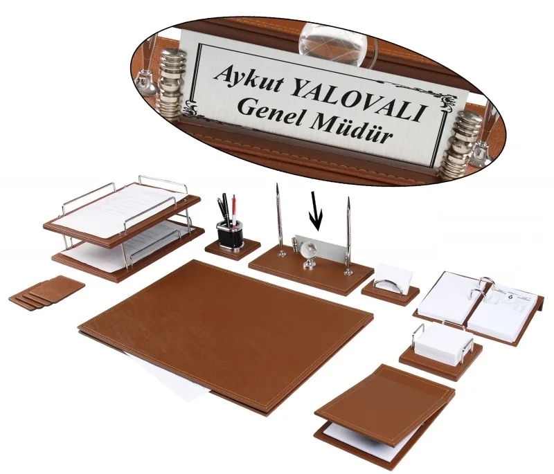 Zenia Luxury Leather Desk Set, Desk Pad Set with Name Plate, Double Tray , Desk Organizer, Office Accessories, Desk Accessories