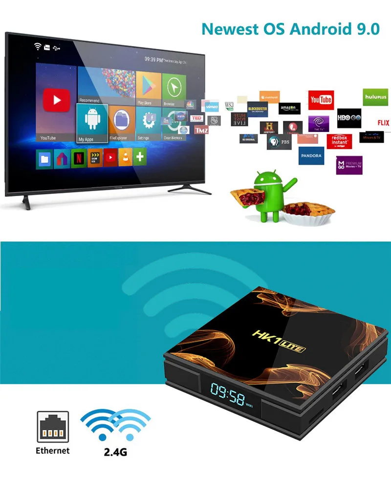 

ТВ-приставка Hk1 Lite Android 9 0 RK3228 четырехъядерный процессор 2 Гб ОЗУ 16 Гб 4k Smart Tvbox 2,4G Wifi 3D Google Youtube Netflix Hk1 телеприставка