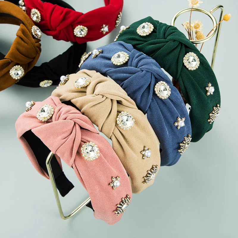 

Новые повязки для волос в стиле барокко Стразы с узлом для женщин аксессуары для волос Женская повязка для волос ручной работы