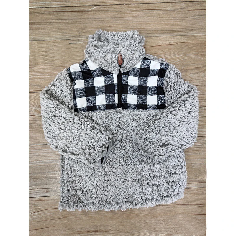 2 leopard cheetah buffalo plaid patch KIDS SHERPA pullovers boys&girls jackets coats - Цвет: 2
