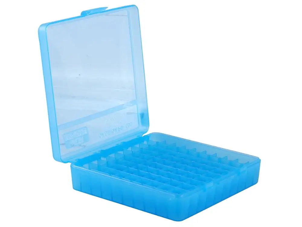 Бокс на петлях 100 ячеек MTM Flip-Top Ammo Box 22 Long Rifle 25 ACP Clear Blue P-100-22-24 |