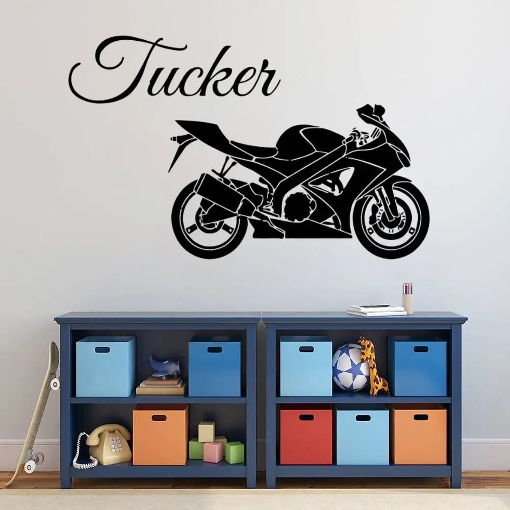 

Personalized Name Calligraphy Motor Bike Decal Wall Sticker Motorbike for Home And Motor Garage Decoration Removable A002542