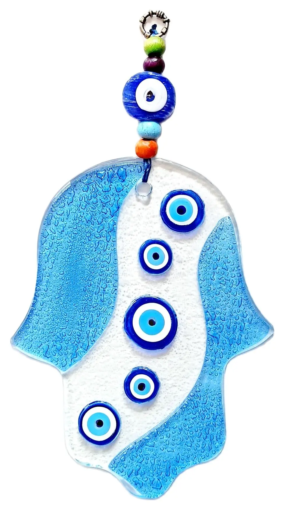 

Evil Eye Beads Handmade Blue And Transparent Blessing Hand Glass Wall Ornament