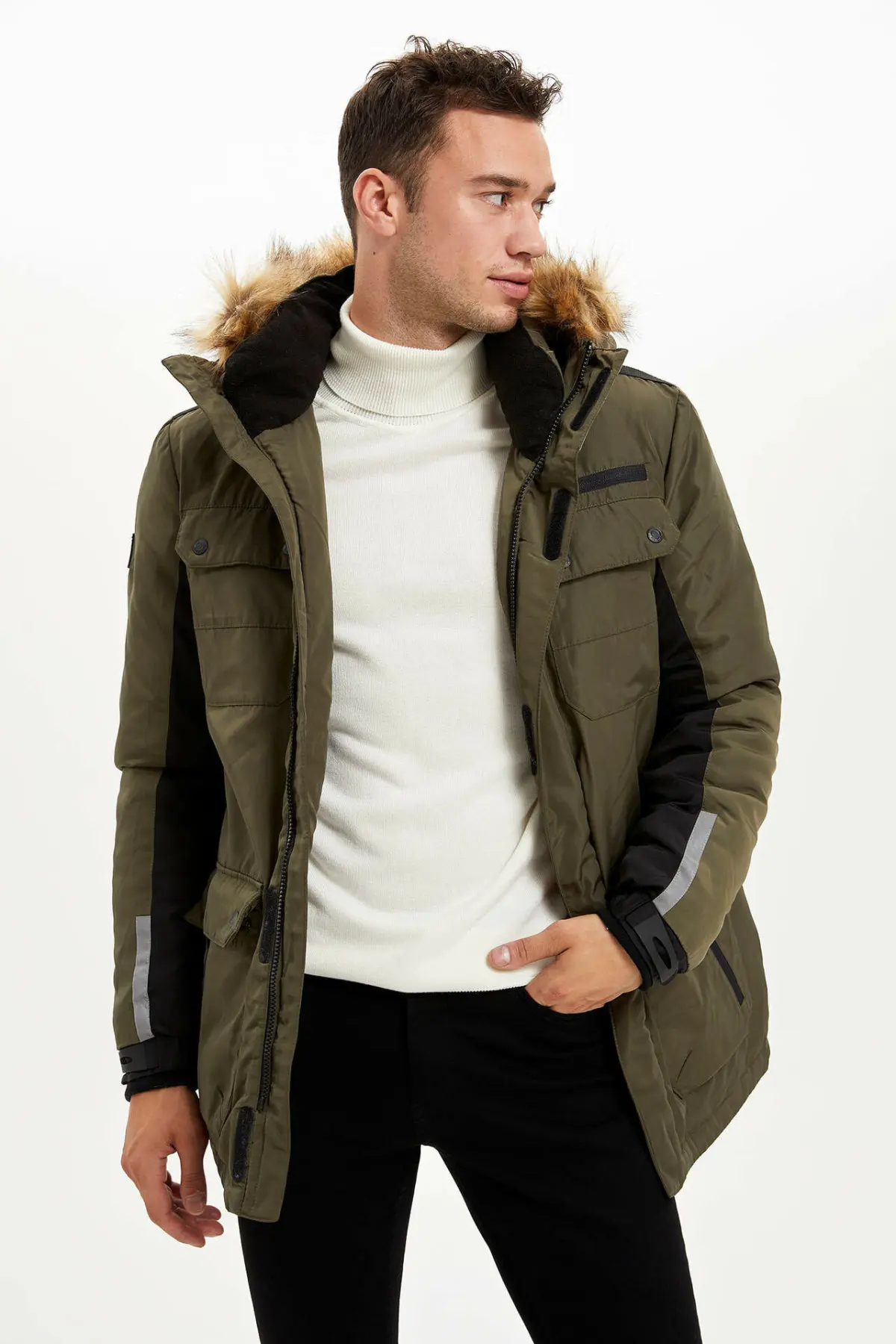 DeFacto мужские Модные однотонные шерстяные зимние куртки с капюшоном утолщенные