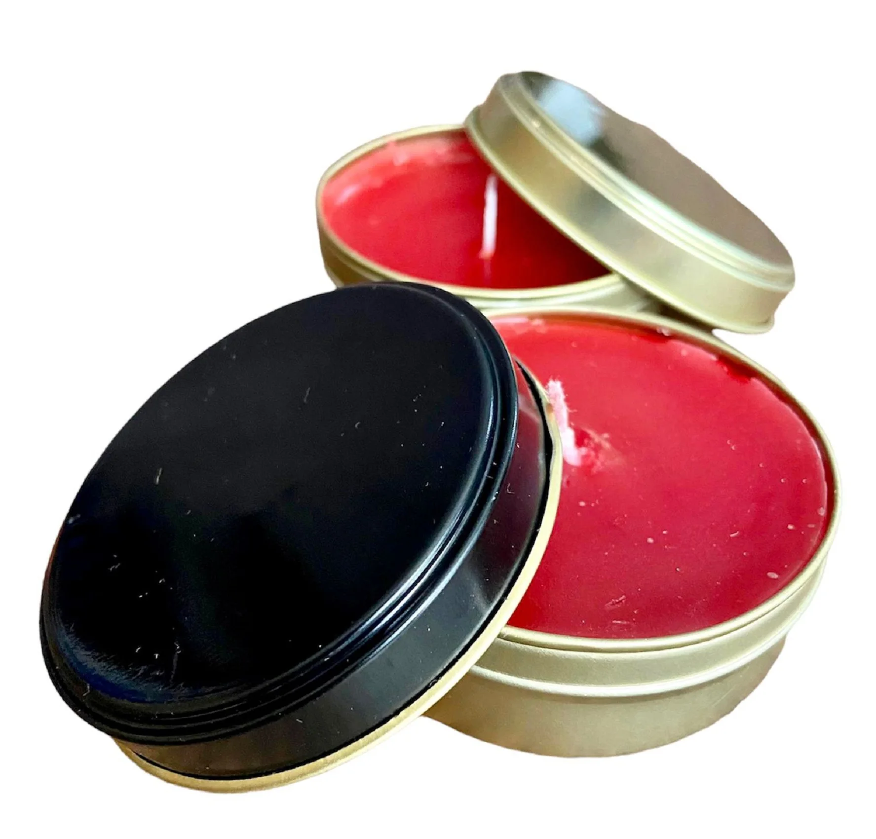 

2 Strawberry Scented Candles in Gold and Metal Black Box Candle Accessory Decoration Decor Bath House Case Gift Witch Product..