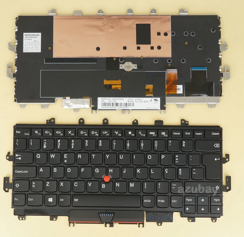 

Portuguese PT Keyboard for Lenovo Thinkpad X1 Yoga 1st Gen (Type 20FQ, 20FR) 00JT880 01AW919, Backlit, Black with Frame New