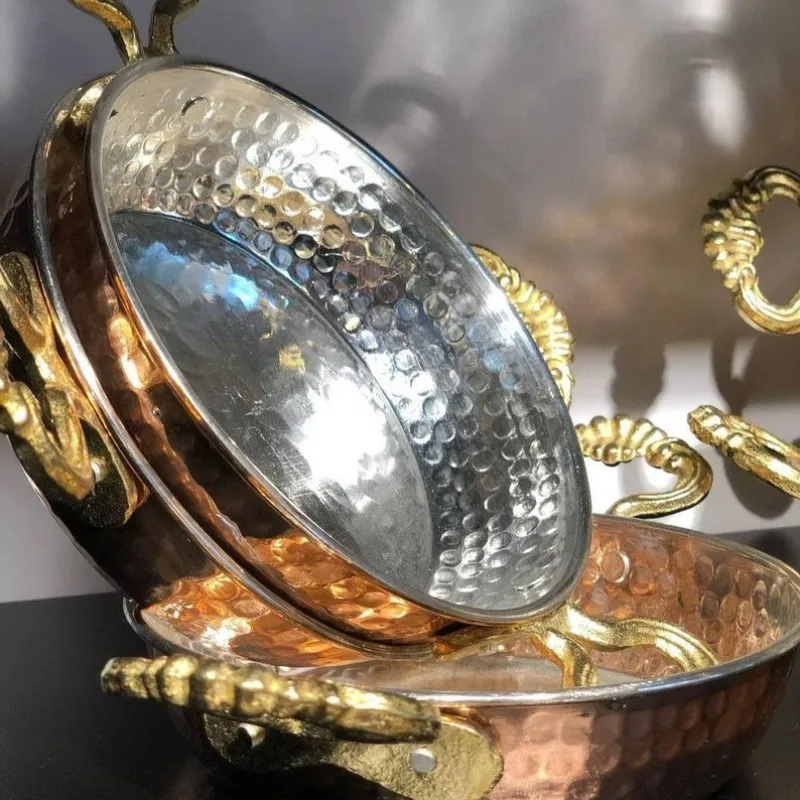 Турецкая медная сковорода с двойной ручкой 3 шт. старая кованая для жарки яиц