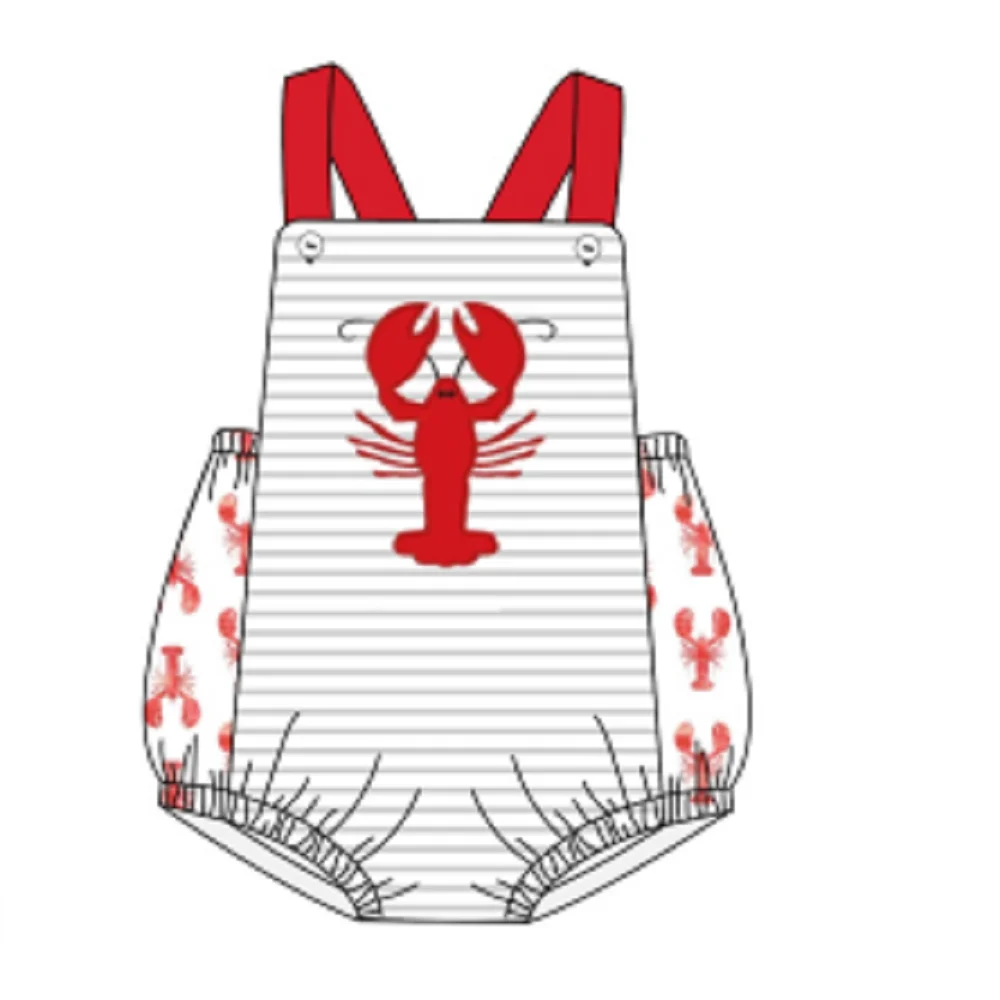 New Design Summer Outfits Clothes For Girls Cute Crayfish Red Embroidery T-Shirts + White Print Casual Sports Shorts For 2022