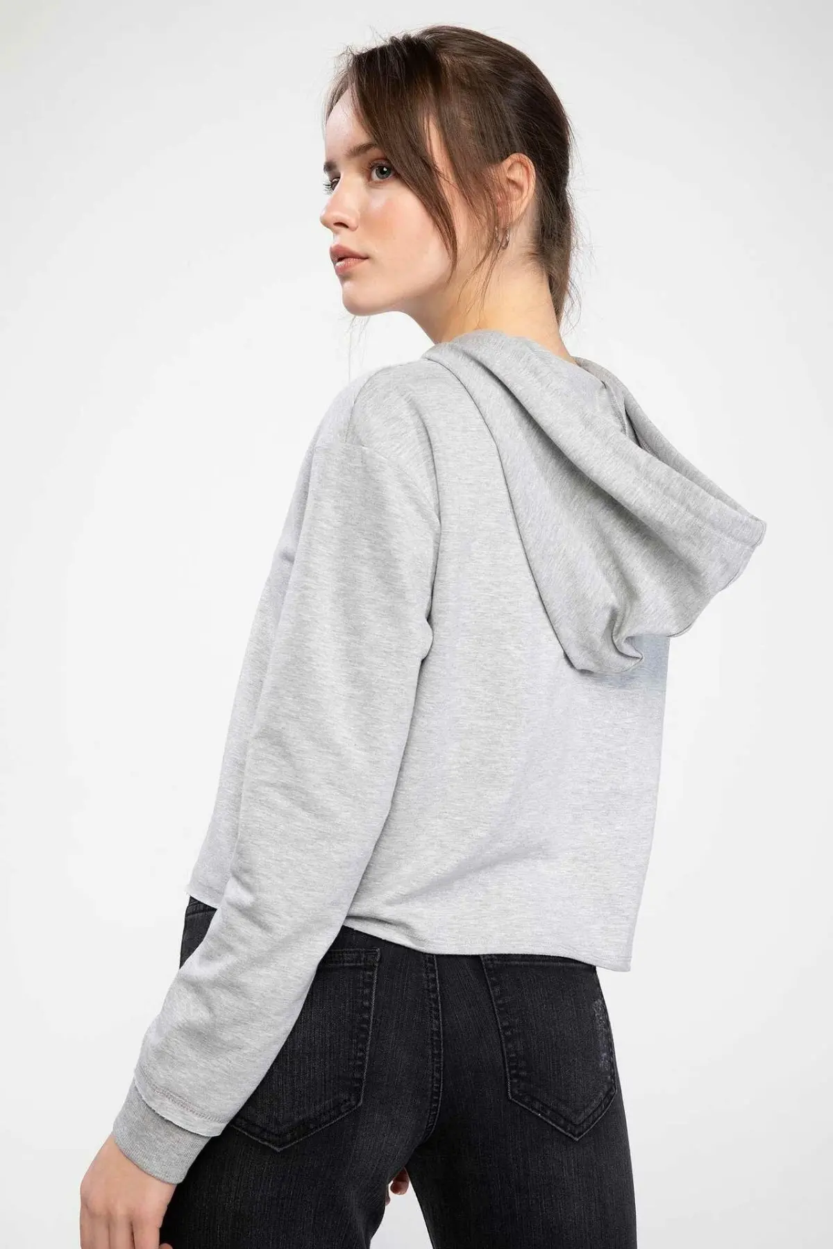 Дефакто Женская мода письмо шаблон Свободные толстовки повседневные с длинным