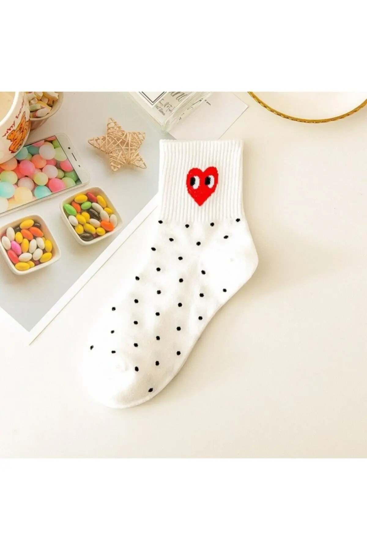 5 Pairs Half-Cot Heart Patterned College Socks